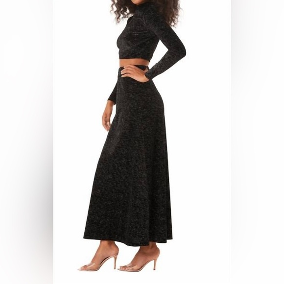 MISA LOS ANGELES Ekat Knit Maxi Skirt Black Velvet Sparkle Size Small $340 NWT - Picture 3 of 14